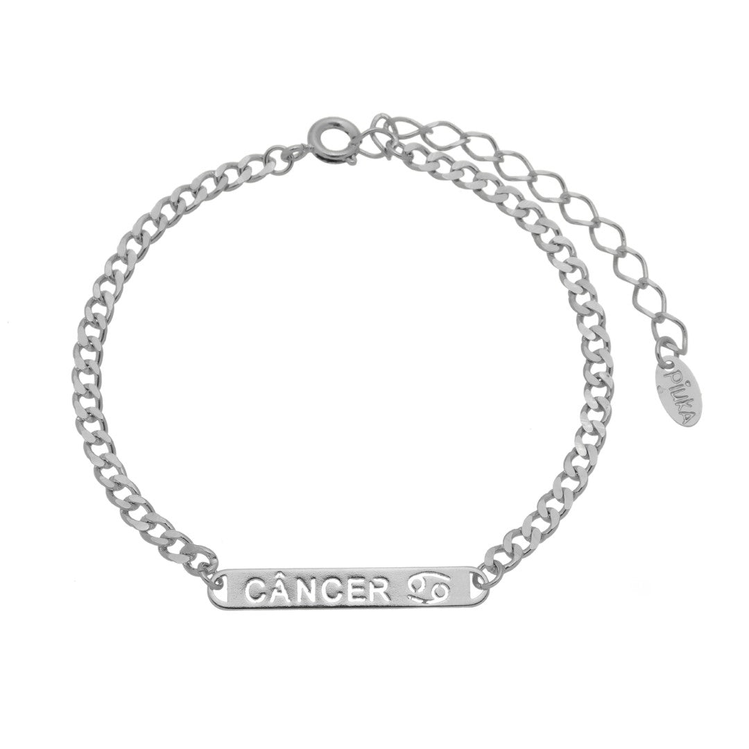 Pulseira Plaquinha Signo Folheada em Ródio Branco