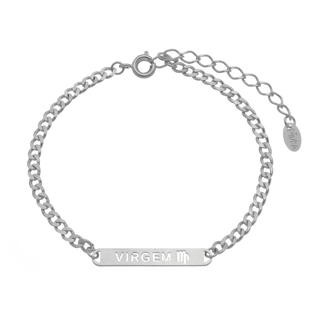 Pulseira Plaquinha Signo Folheada em Ródio Branco