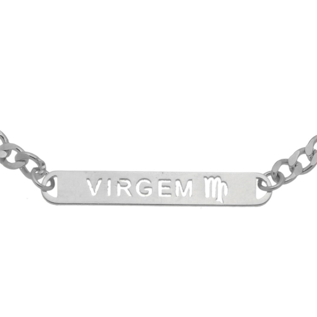 Pulseira Plaquinha Signo Folheada em Ródio Branco