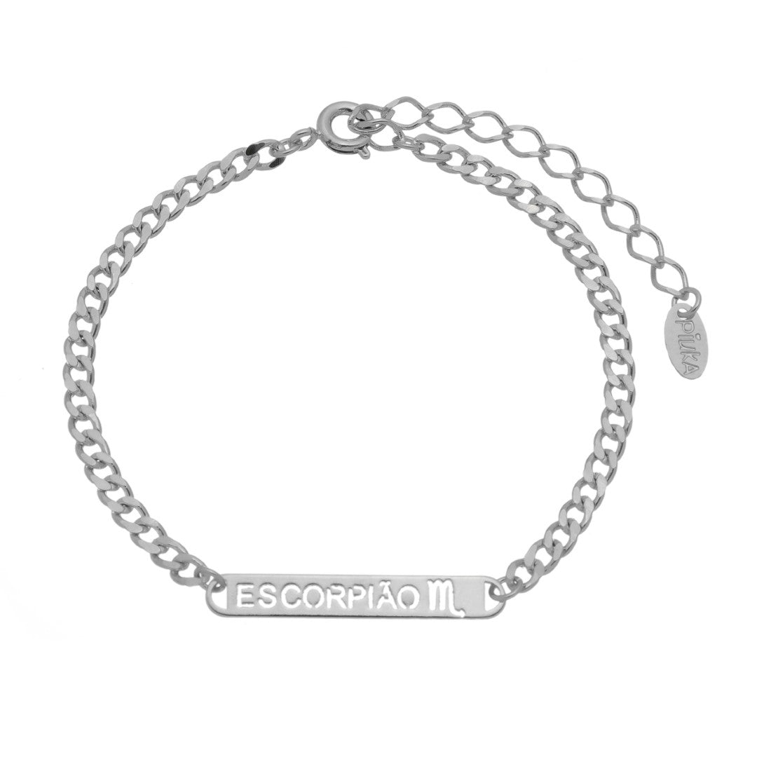 Pulseira Plaquinha Signo Folheada em Ródio Branco