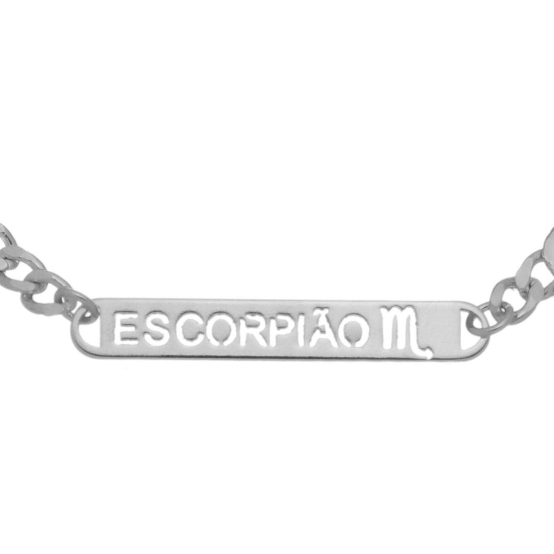 Pulseira Plaquinha Signo Folheada em Ródio Branco