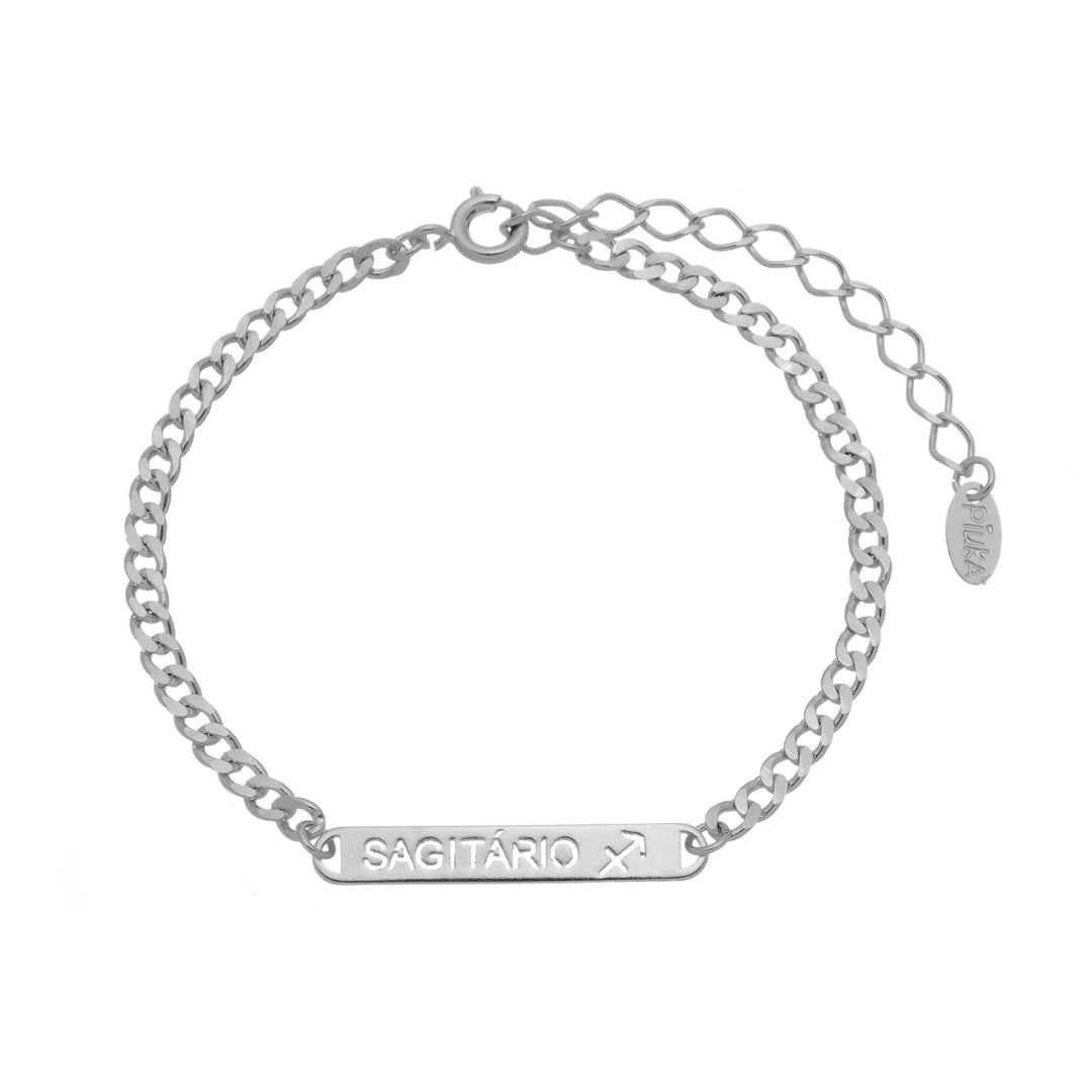 Pulseira Plaquinha Signo Folheada em Ródio Branco