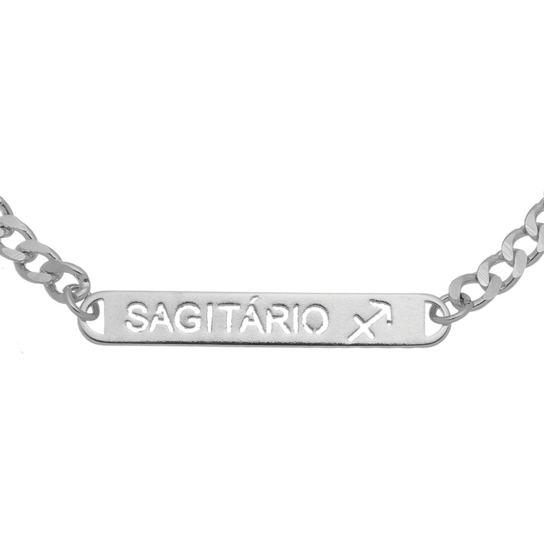 Pulseira Plaquinha Signo Folheada em Ródio Branco