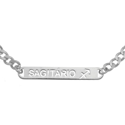 Pulseira Plaquinha Signo Folheada em Ródio Branco