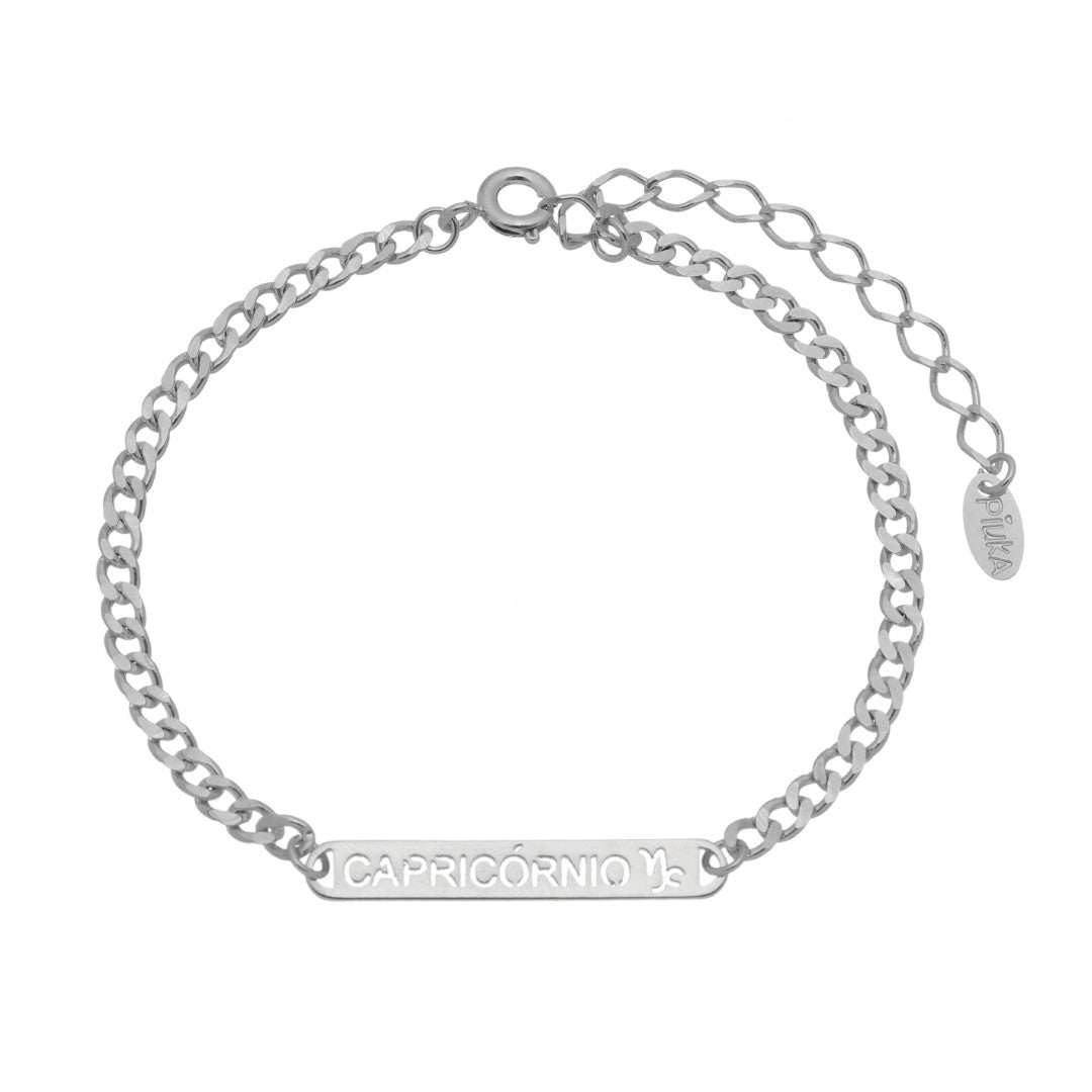 Pulseira Plaquinha Signo Folheada em Ródio Branco