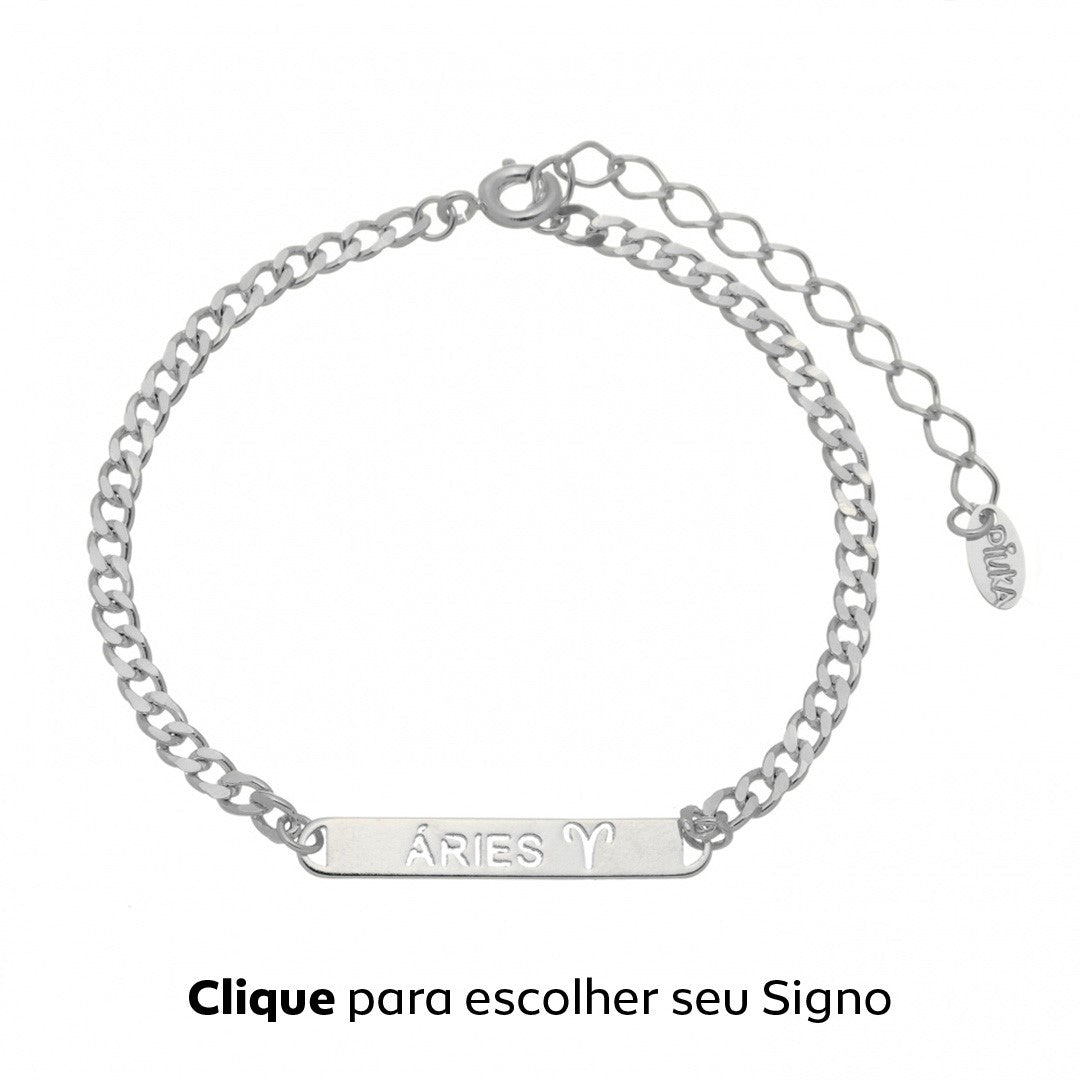 Pulseira Plaquinha Signo Folheada em Ródio Branco