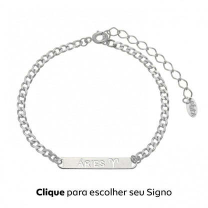 Pulseira Plaquinha Signo Folheada em Ródio Branco