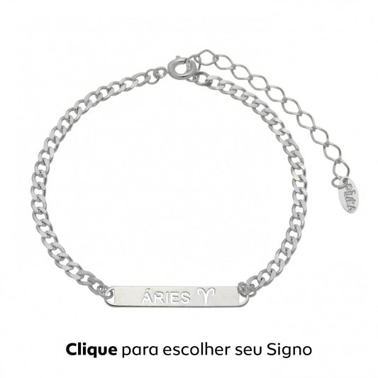 Pulseira Plaquinha Signo Folheada em Ródio Branco