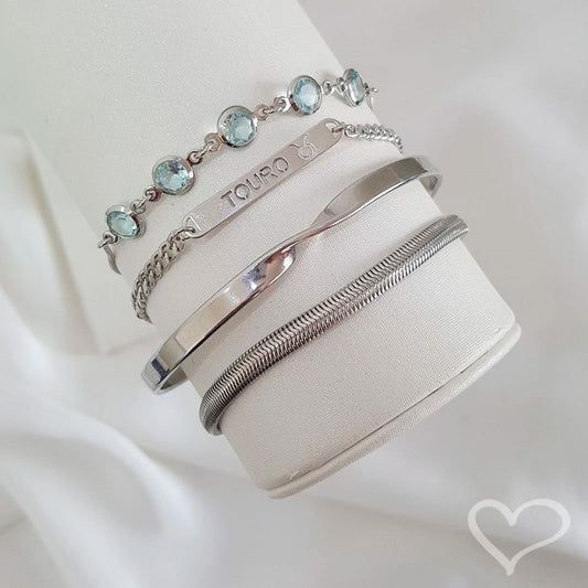 Pulseira Plaquinha Signo Folheada em Ródio Branco