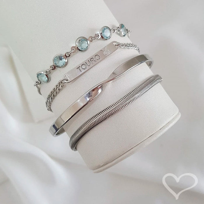 Pulseira Plaquinha Signo Folheada em Ródio Branco