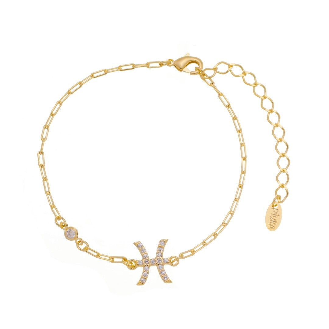 Pulseira Símbolo Signo Zircônias Folheada a Ouro 18k