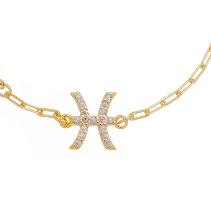 Pulseira Símbolo Signo Zircônias Folheada a Ouro 18k