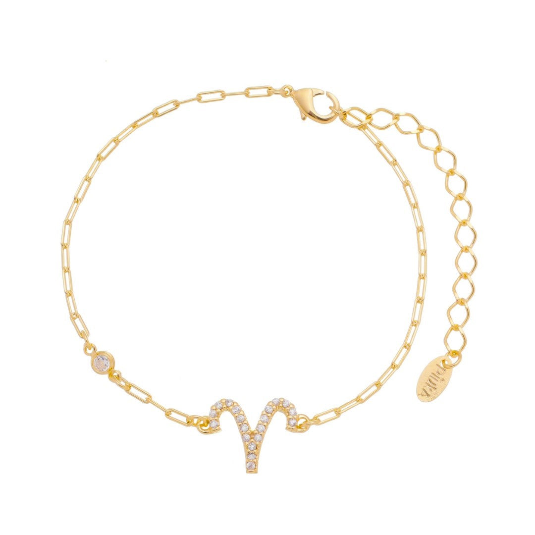 Pulseira Símbolo Signo Zircônias Folheada a Ouro 18k