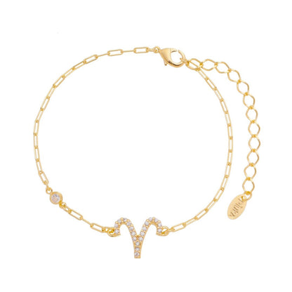 Pulseira Símbolo Signo Zircônias Folheada a Ouro 18k