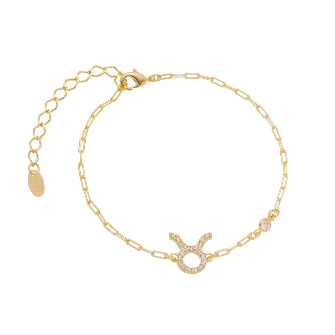 Pulseira Símbolo Signo Zircônias Folheada a Ouro 18k