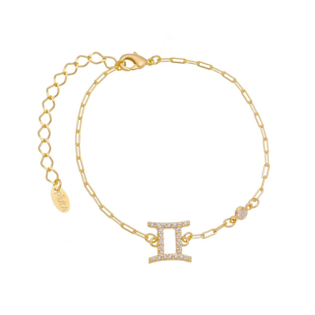 Pulseira Símbolo Signo Zircônias Folheada a Ouro 18k