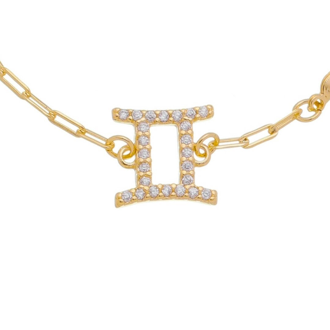 Pulseira Símbolo Signo Zircônias Folheada a Ouro 18k