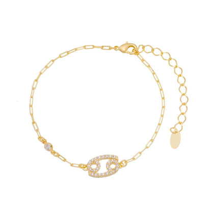 Pulseira Símbolo Signo Zircônias Folheada a Ouro 18k