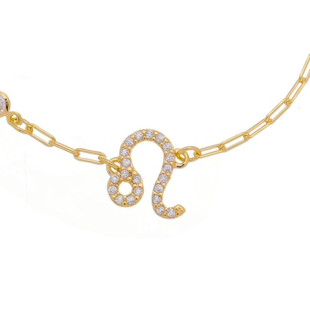 Pulseira Símbolo Signo Zircônias Folheada a Ouro 18k