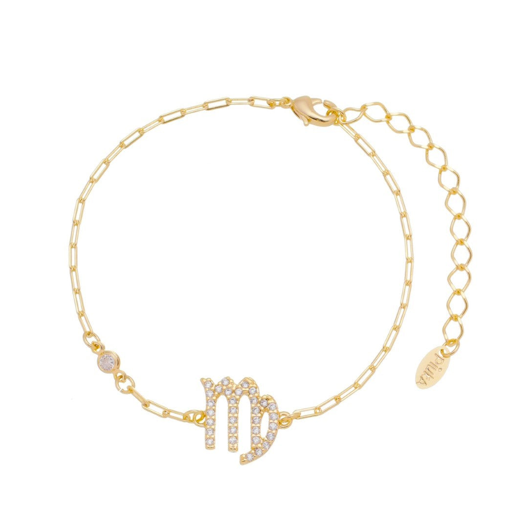 Pulseira Símbolo Signo Zircônias Folheada a Ouro 18k