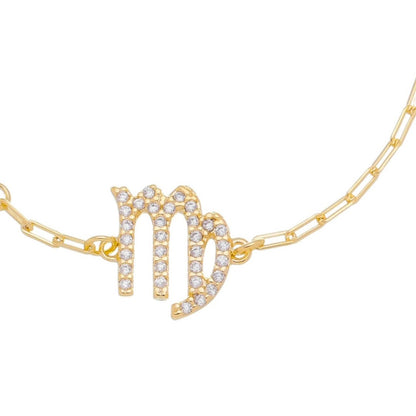 Pulseira Símbolo Signo Zircônias Folheada a Ouro 18k