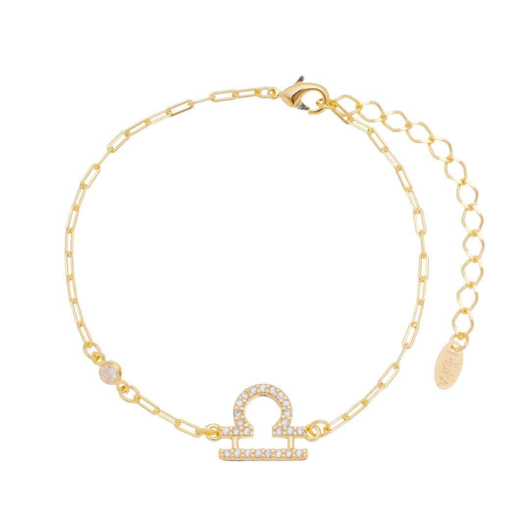 Pulseira Símbolo Signo Zircônias Folheada a Ouro 18k