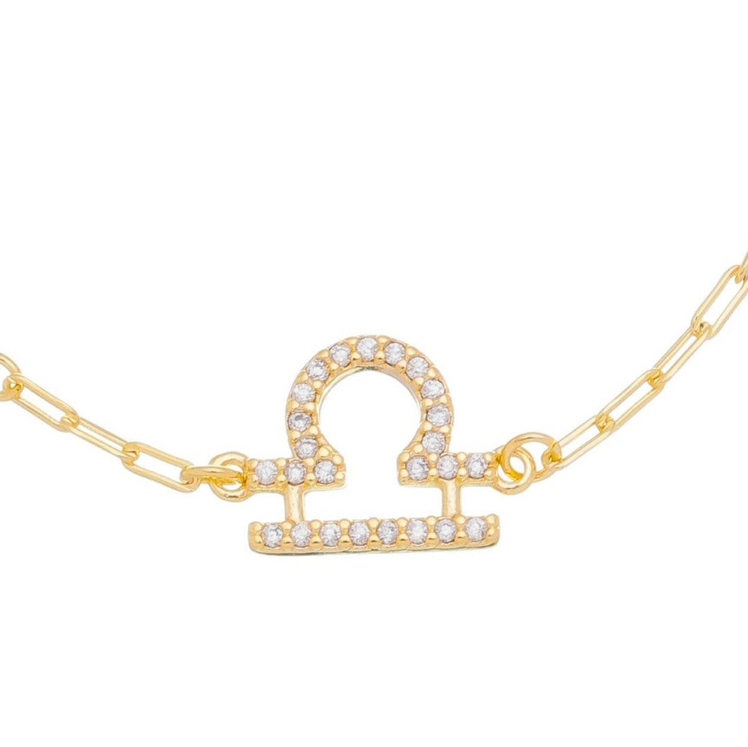 Pulseira Símbolo Signo Zircônias Folheada a Ouro 18k