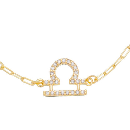 Pulseira Símbolo Signo Zircônias Folheada a Ouro 18k