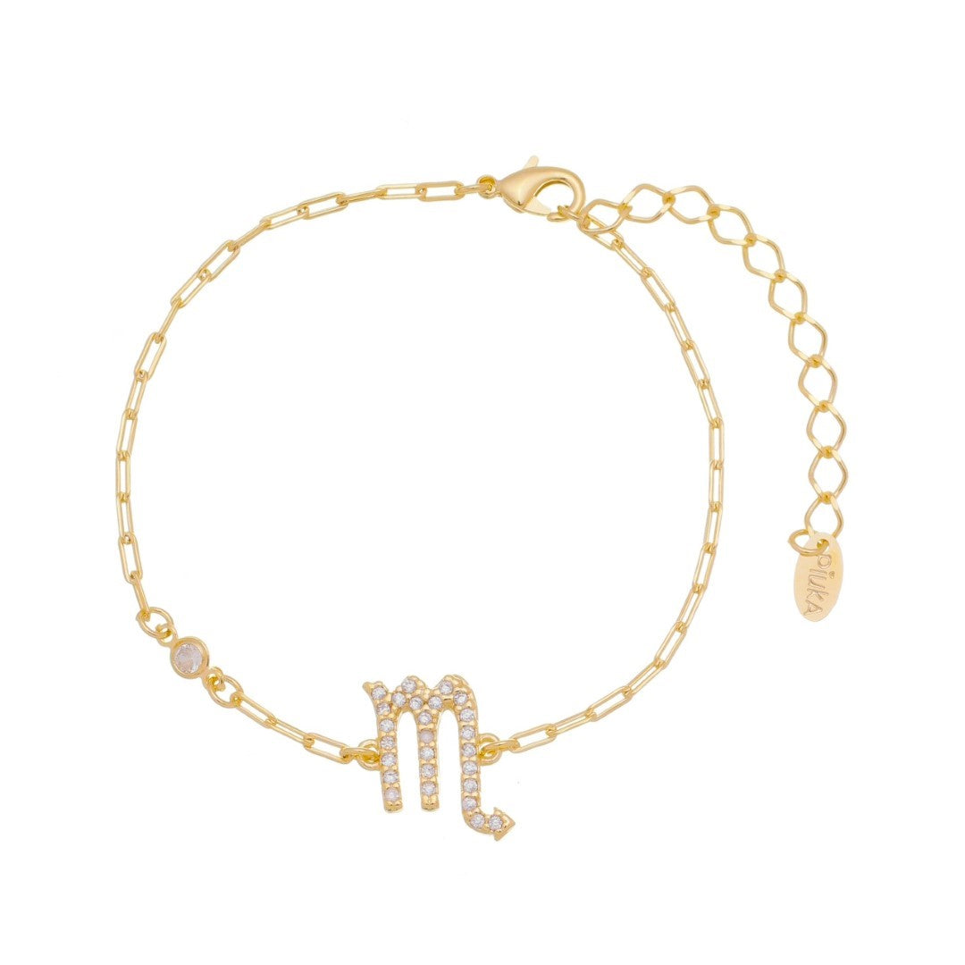 Pulseira Símbolo Signo Zircônias Folheada a Ouro 18k