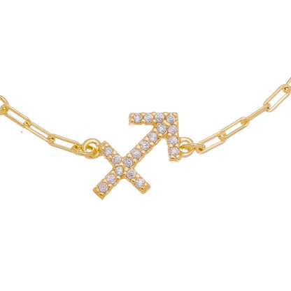 Pulseira Símbolo Signo Zircônias Folheada a Ouro 18k
