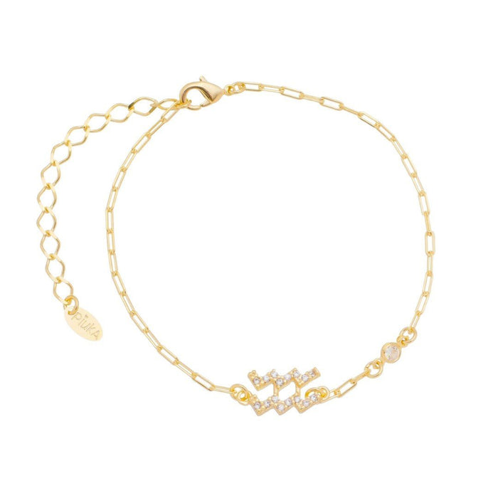 Pulseira Símbolo Signo Zircônias Folheada a Ouro 18k