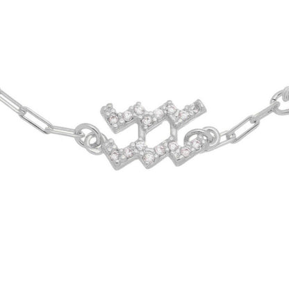 Pulseira Símbolo Signo Zircônias Folheada em Ródio Branco