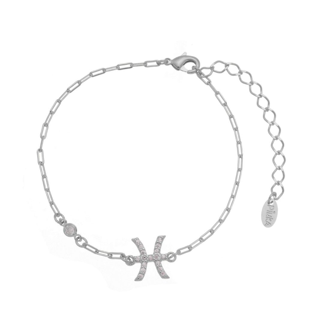 Pulseira Símbolo Signo Zircônias Folheada em Ródio Branco