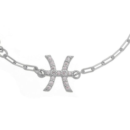 Pulseira Símbolo Signo Zircônias Folheada em Ródio Branco