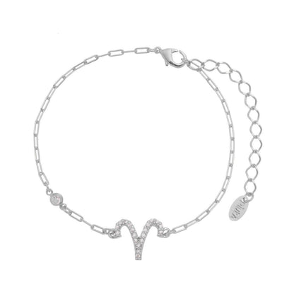 Pulseira Símbolo Signo Zircônias Folheada em Ródio Branco
