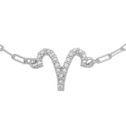 Pulseira Símbolo Signo Zircônias Folheada em Ródio Branco