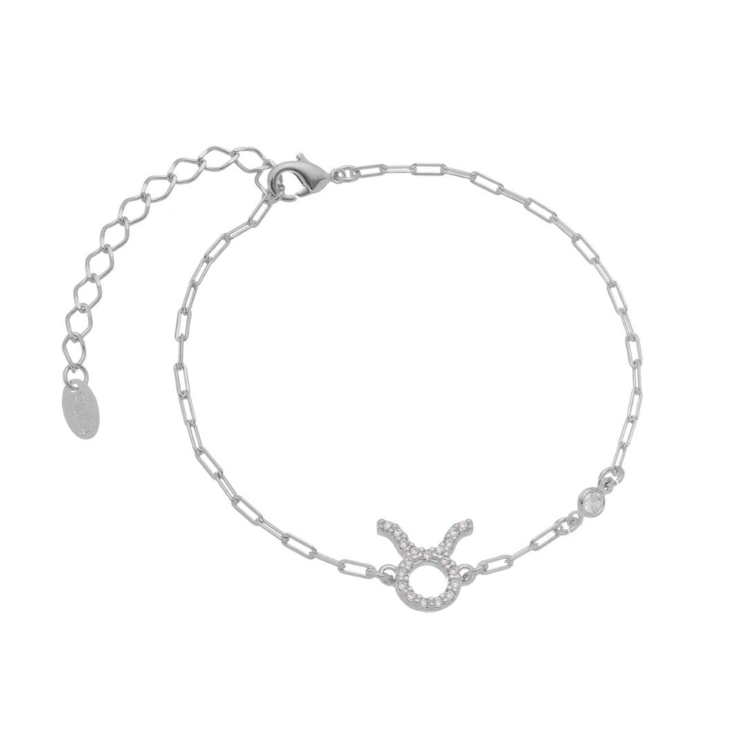 Pulseira Símbolo Signo Zircônias Folheada em Ródio Branco