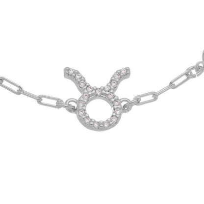 Pulseira Símbolo Signo Zircônias Folheada em Ródio Branco