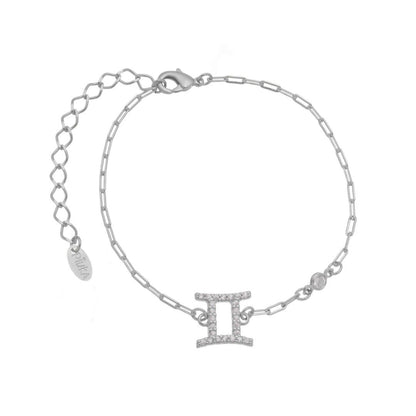 Pulseira Símbolo Signo Zircônias Folheada em Ródio Branco