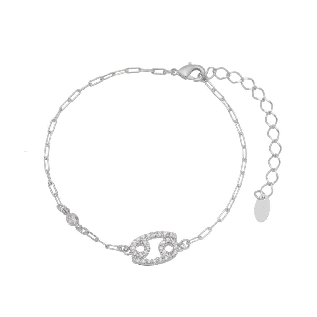 Pulseira Símbolo Signo Zircônias Folheada em Ródio Branco