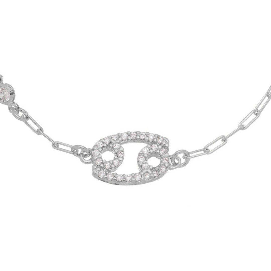 Pulseira Símbolo Signo Zircônias Folheada em Ródio Branco