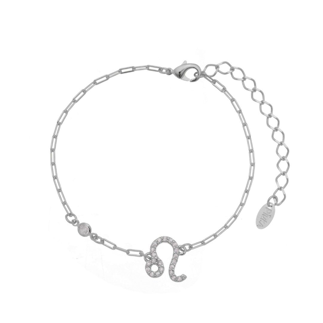Pulseira Símbolo Signo Zircônias Folheada em Ródio Branco