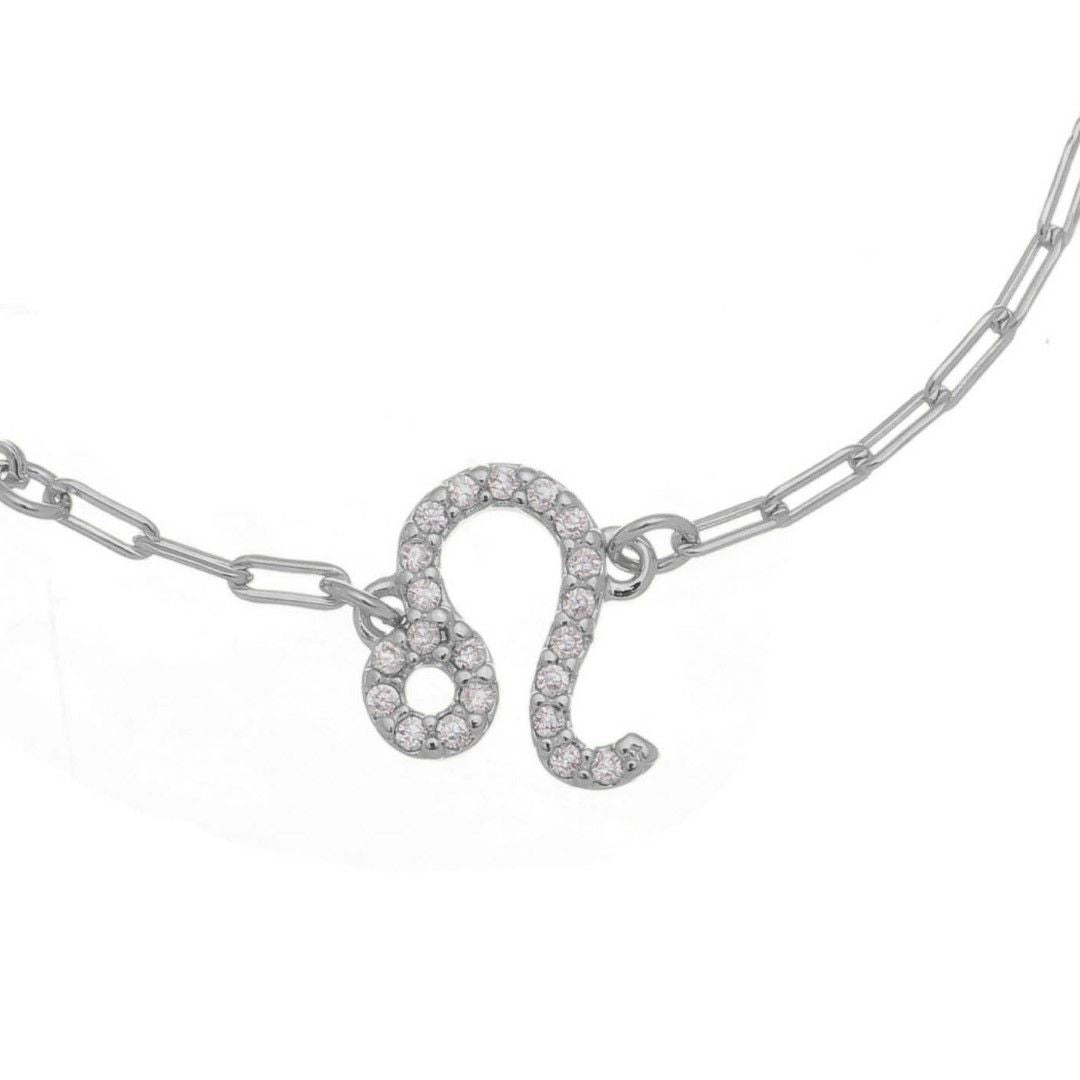 Pulseira Símbolo Signo Zircônias Folheada em Ródio Branco