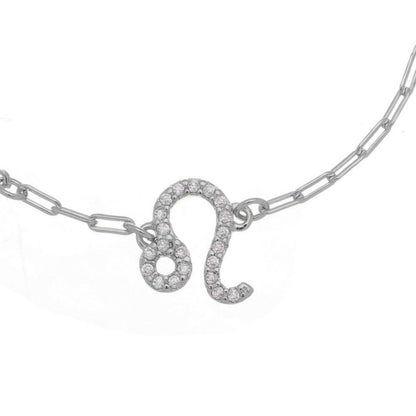 Pulseira Símbolo Signo Zircônias Folheada em Ródio Branco