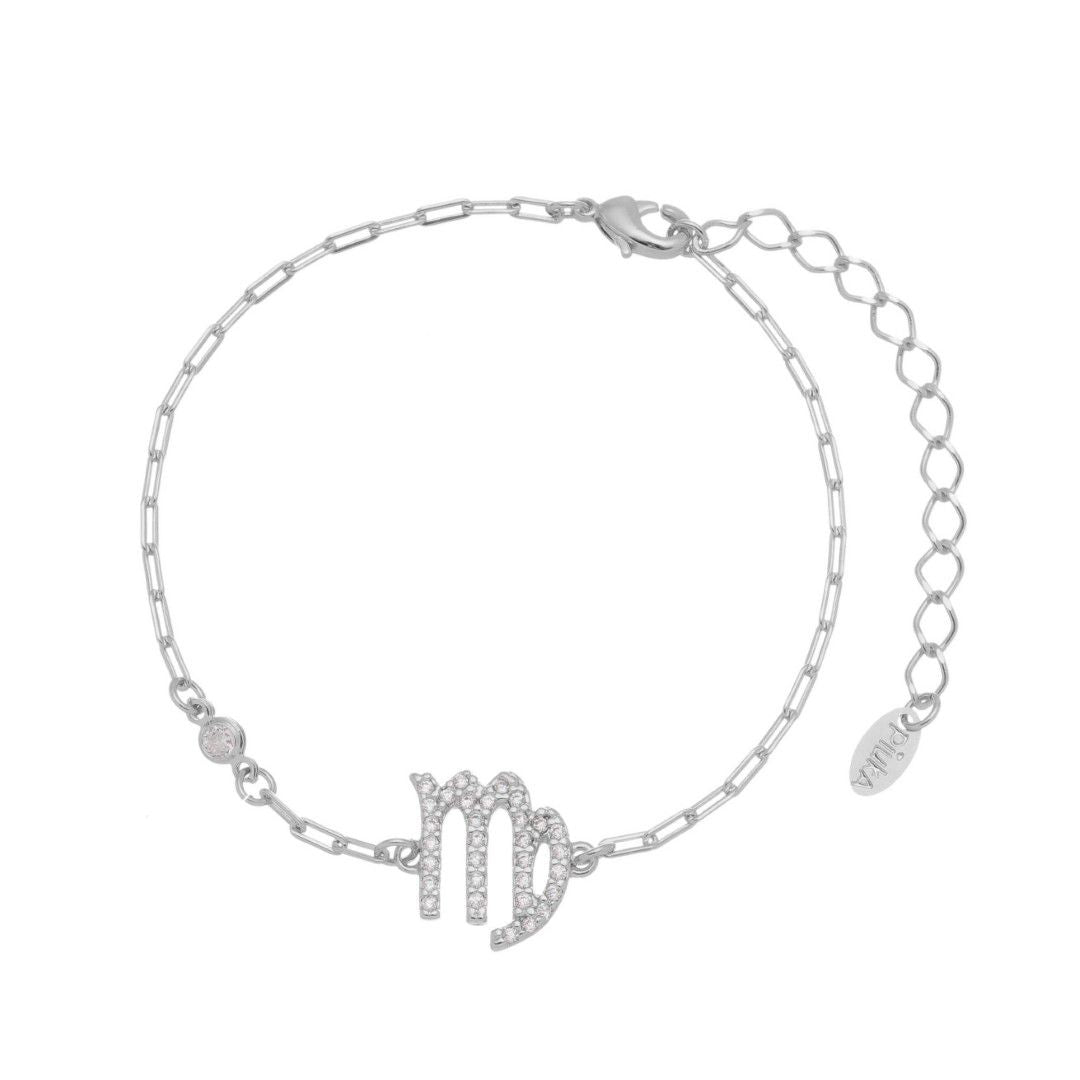 Pulseira Símbolo Signo Zircônias Folheada em Ródio Branco