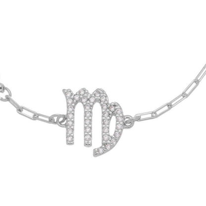 Pulseira Símbolo Signo Zircônias Folheada em Ródio Branco