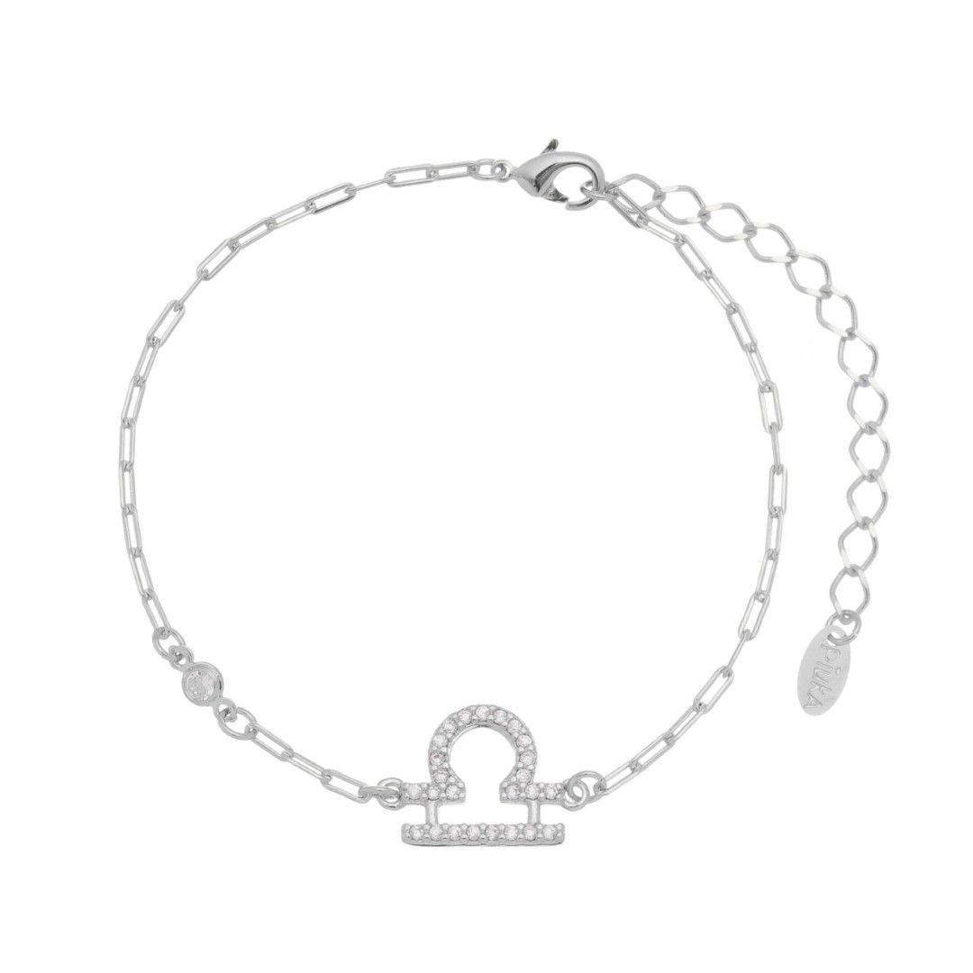 Pulseira Símbolo Signo Zircônias Folheada em Ródio Branco