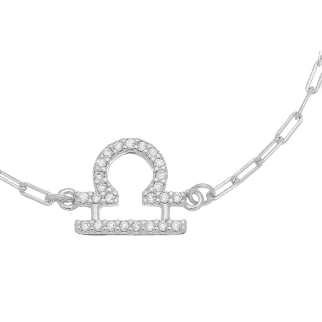 Pulseira Símbolo Signo Zircônias Folheada em Ródio Branco