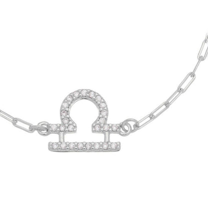 Pulseira Símbolo Signo Zircônias Folheada em Ródio Branco