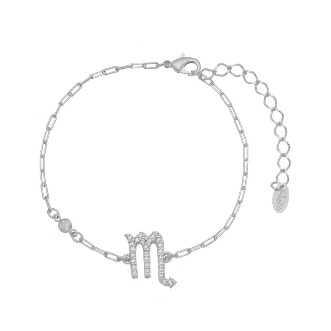 Pulseira Símbolo Signo Zircônias Folheada em Ródio Branco